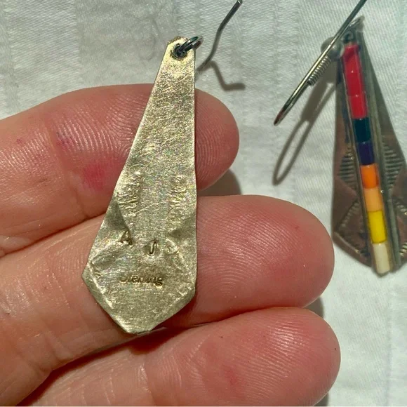 Native American earrings, signed AJ and stamped sterling - Picture 4 of 8